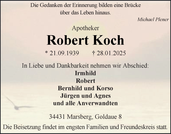 Traueranzeige von Robert Koch von Tageszeitung