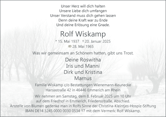 Traueranzeige von Rolf Wiskamp von Tageszeitung