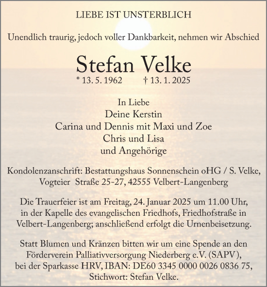 Traueranzeige von Stefan Velke von Tageszeitung