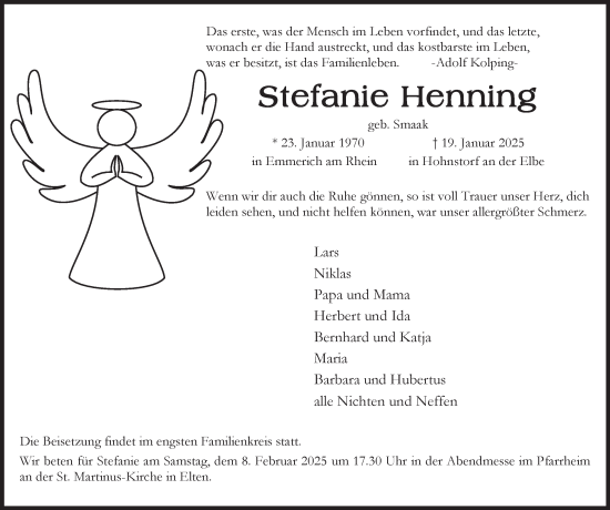 Traueranzeige von Stefanie Henning von Tageszeitung