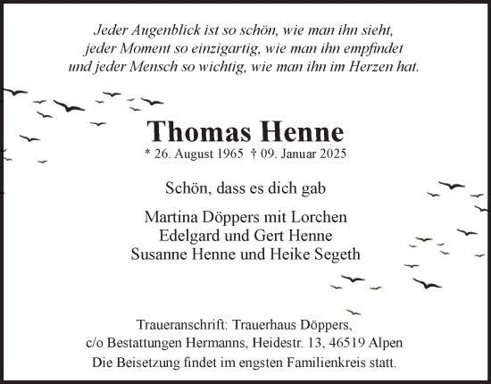 Traueranzeige von Thomas Henne von Tageszeitung