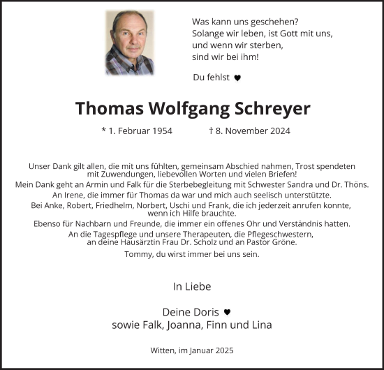 Traueranzeige von Thomas  Schreyer von Tageszeitung