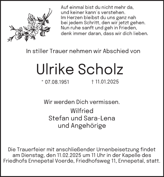 Traueranzeige von Ulrike Scholz von Tageszeitung
