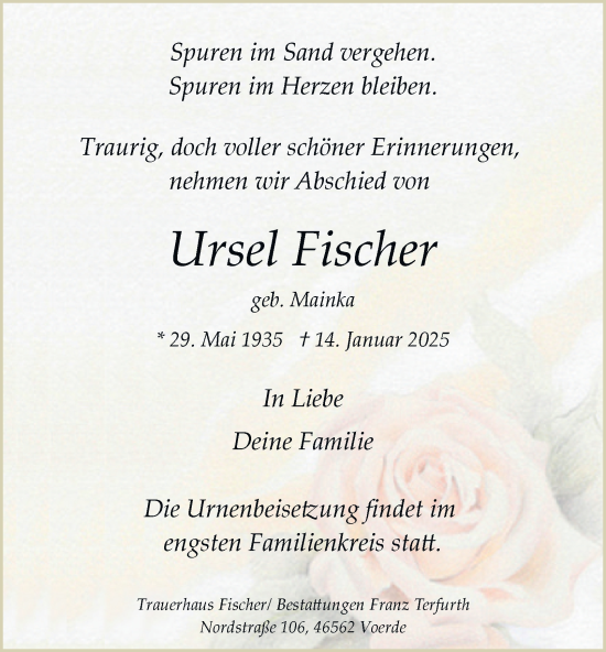 Traueranzeige von Ursel Fischer von Tageszeitung