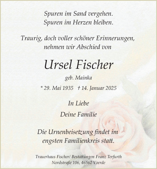 Traueranzeige von Ursel Fischer von Tageszeitung