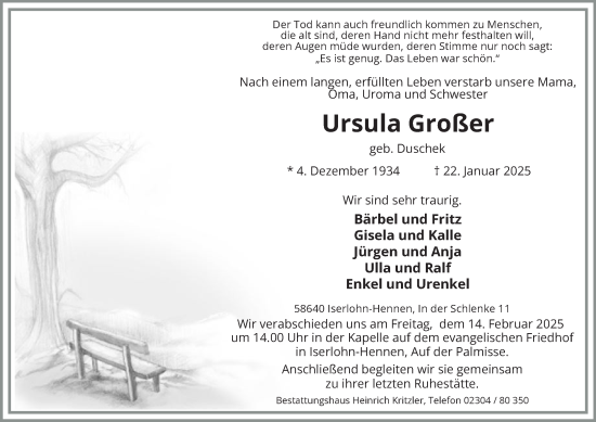 Traueranzeige von Ursula Großer von Tageszeitung