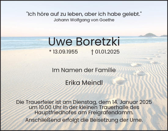 Traueranzeige von Uwe Boretzki von Tageszeitung