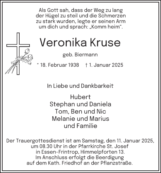 Traueranzeige von Veronika Kruse von Tageszeitung