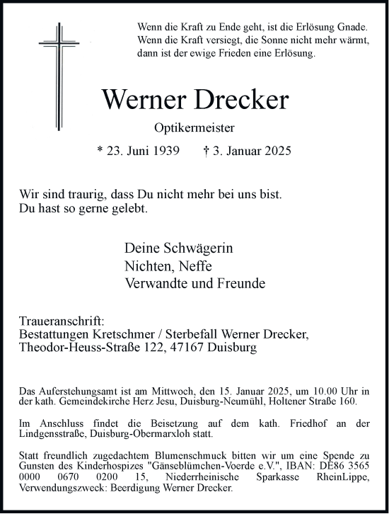 Traueranzeige von Werner Drecker von Tageszeitung