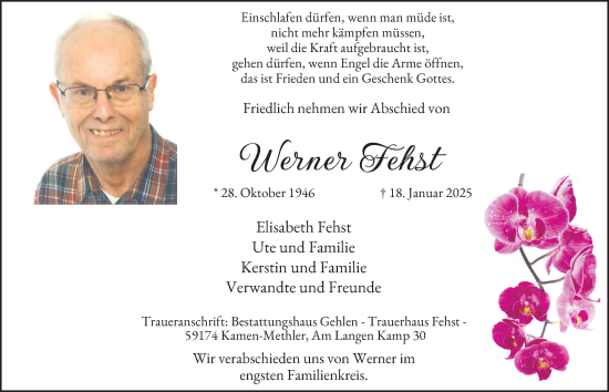 Traueranzeige von Werner Fehst von Tageszeitung