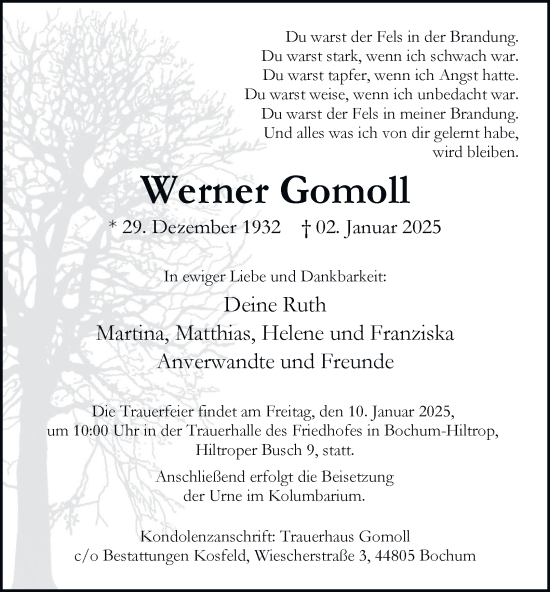 Traueranzeige von Werner Gomoll von Tageszeitung