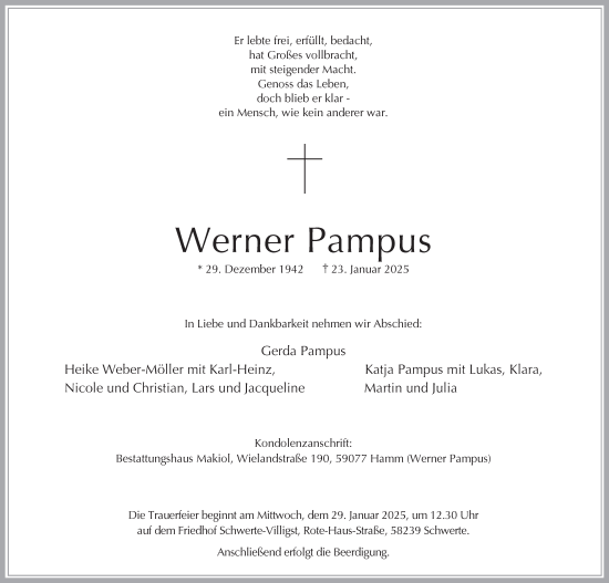 Traueranzeige von Werner Pampus von Tageszeitung