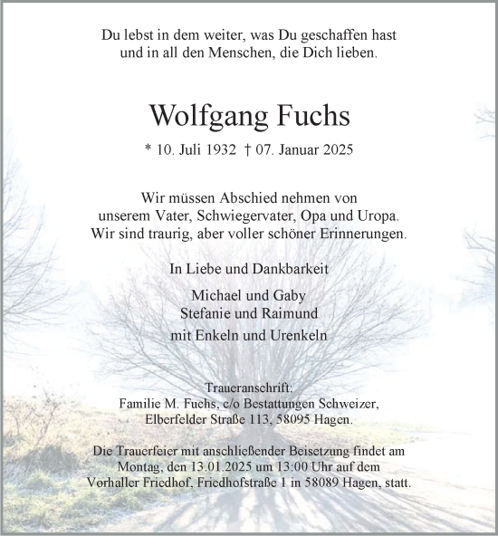 Traueranzeige von Wolfgang Fuchs von Tageszeitung