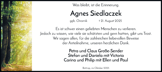 Traueranzeige von Agnes Siedlaczek von Tageszeitung