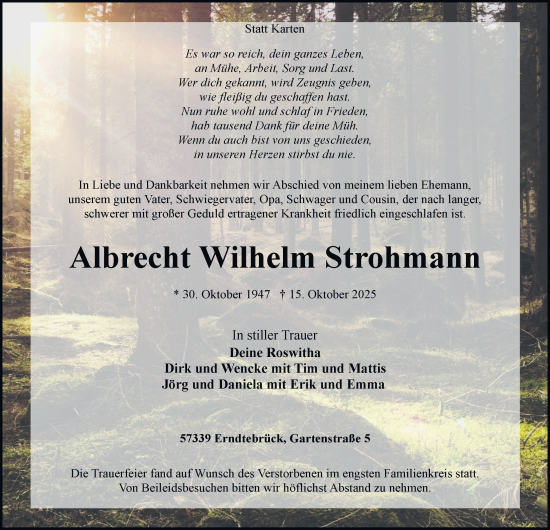 Traueranzeige von Albrecht Wilhelm Strohmann von Tageszeitung
