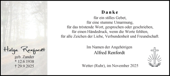 Traueranzeige von Alfred Renfordt von Tageszeitung