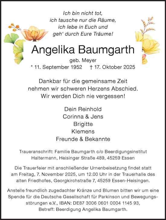 Traueranzeige von Angelika Baumgarth von Tageszeitung