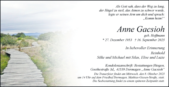 Traueranzeige von Anne Gacsioh von Tageszeitung