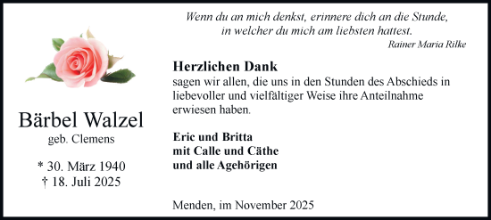 Traueranzeige von Bärbel Walzel von Tageszeitung