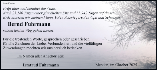 Traueranzeige von Bernd Fuhrmann von Tageszeitung