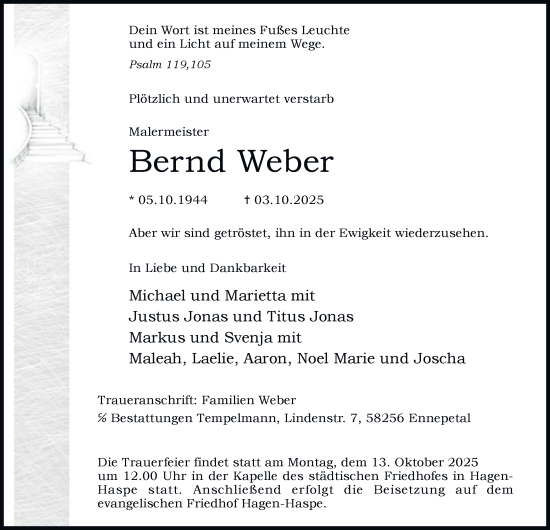Traueranzeige von Bernd Weber von Tageszeitung
