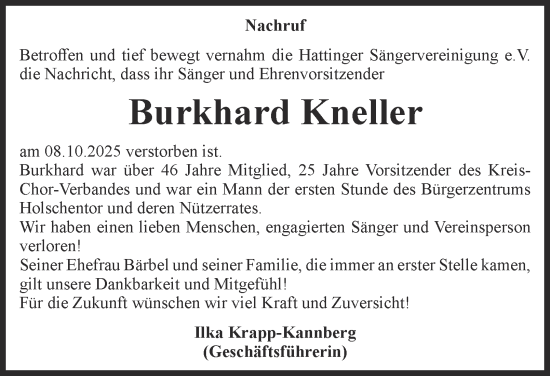 Traueranzeige von Burkhard Kneller von Tageszeitung