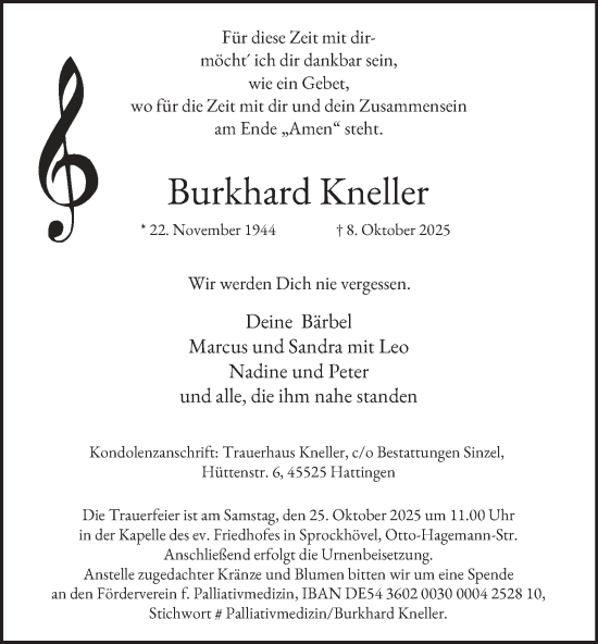 Traueranzeige von Burkhard Kneller von Tageszeitung