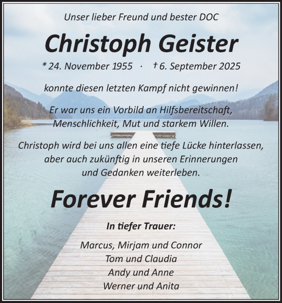 Traueranzeige von Christoph Geister von Tageszeitung