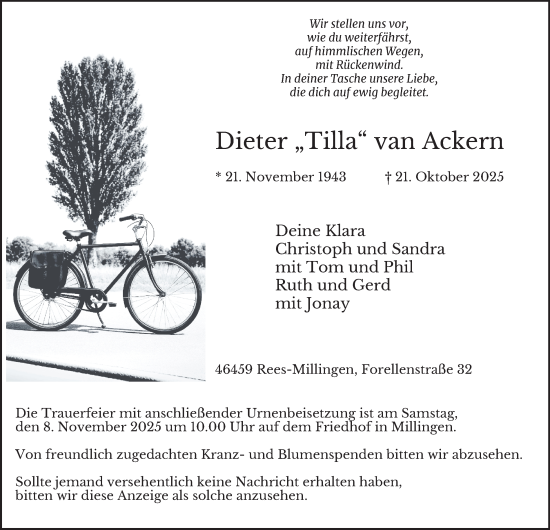 Traueranzeige von Dieter van Ackern von Tageszeitung
