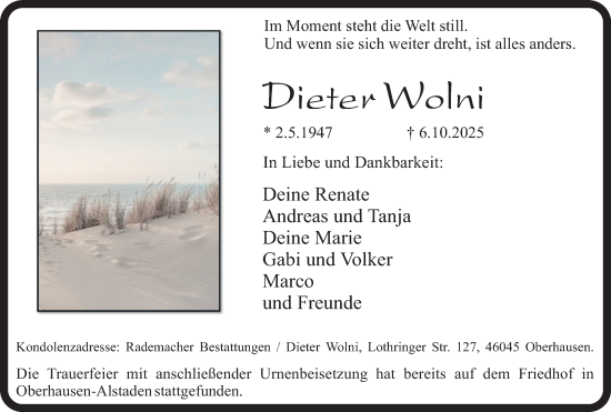 Traueranzeige von Dieter Wolni von Tageszeitung