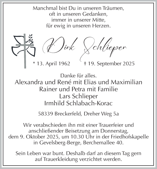 Traueranzeige von Dirk Schlieper von Tageszeitung