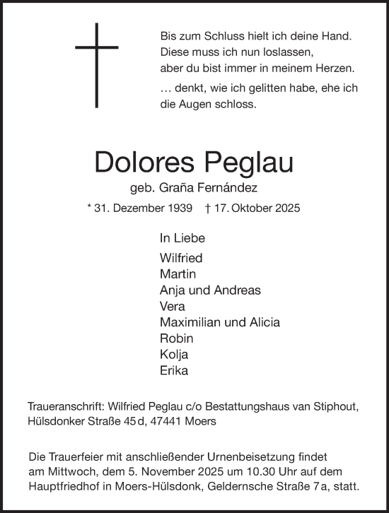 Traueranzeige von Dolores Peglau von Tageszeitung