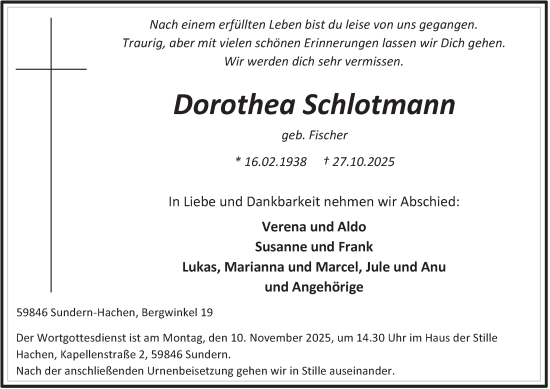 Traueranzeige von Dorothea Schlotmann von Tageszeitung