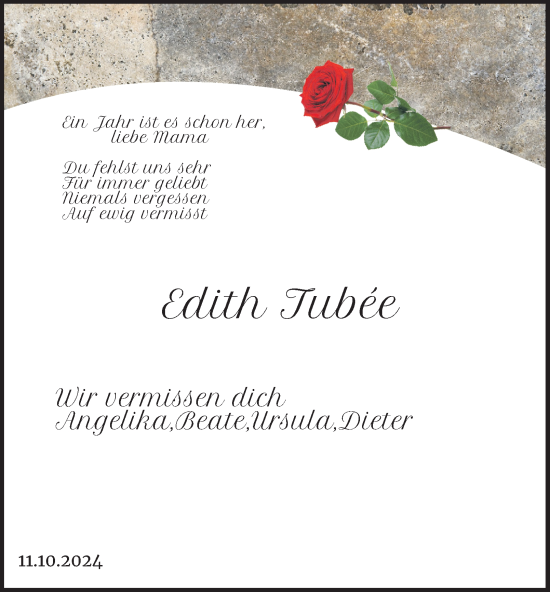 Traueranzeige von Edith Tubée von Tageszeitung