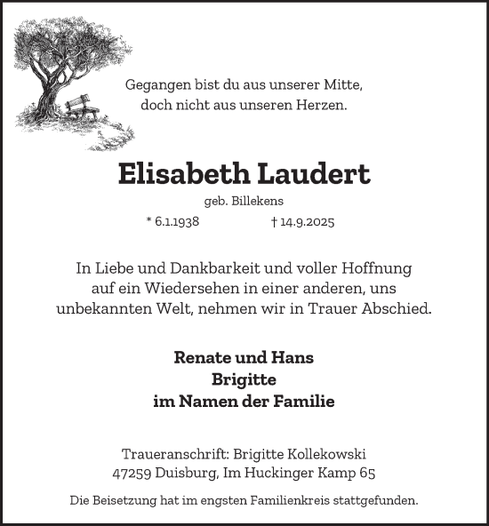 Traueranzeige von Elisabeth Laudert von Tageszeitung