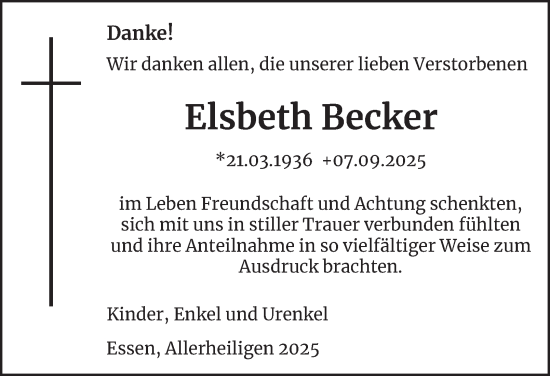 Traueranzeige von Elsbeth Becker von Tageszeitung