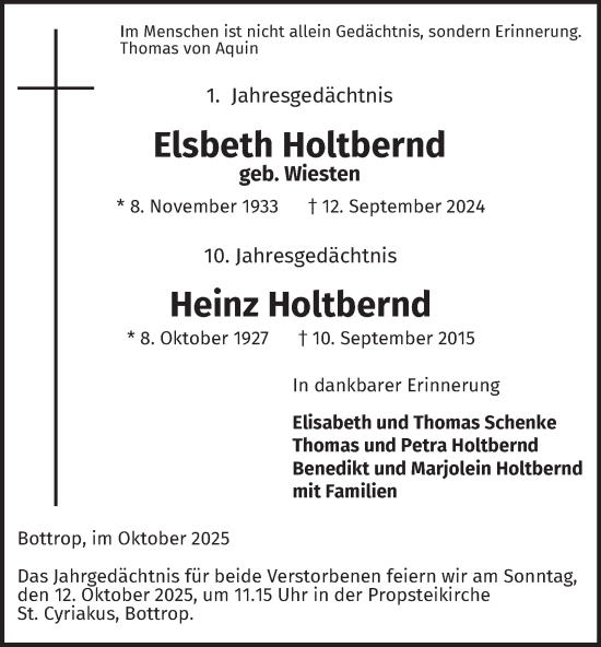 Traueranzeige von Elsbeth Holtbernd von Tageszeitung