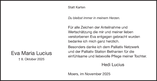 Traueranzeige von Eva Maria Lucius von Tageszeitung