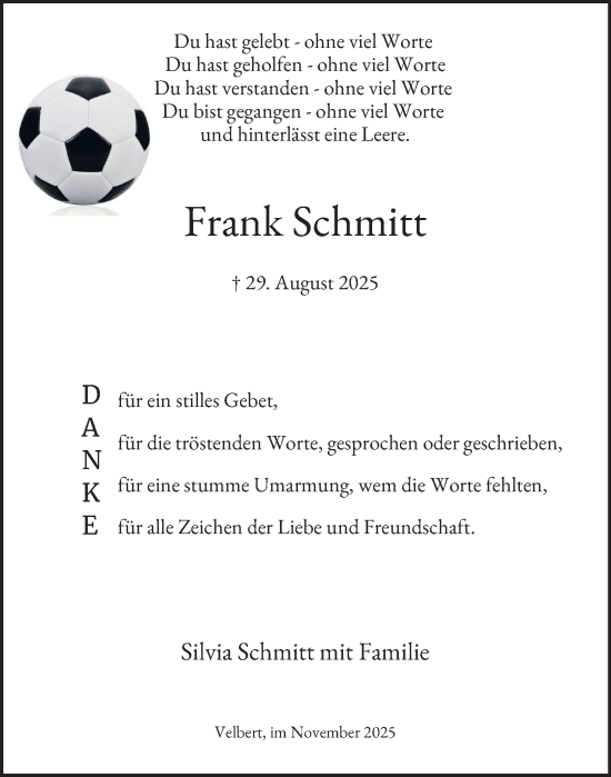 Traueranzeige von Frank Schmitt von Tageszeitung