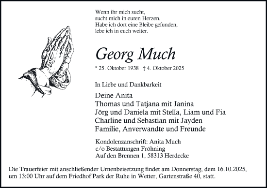 Traueranzeige von Georg Much von Tageszeitung