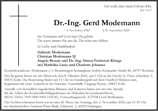 Traueranzeige von Gerd Modemann von Tageszeitung