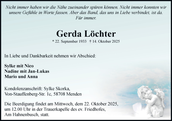 Traueranzeige von Gerda Löchter von Tageszeitung