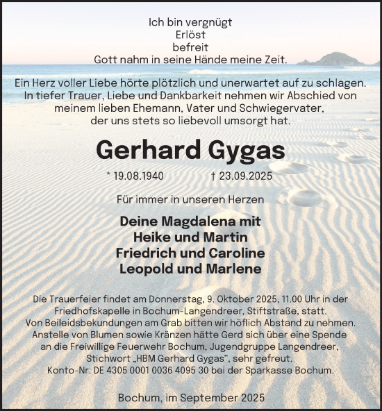 Traueranzeige von Gerhard Gygas von Tageszeitung