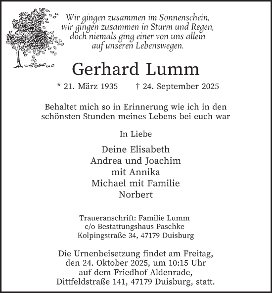 Traueranzeige von Gerhard Lumm von Tageszeitung
