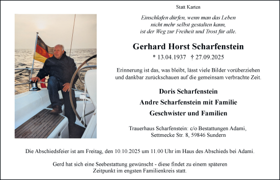 Traueranzeige von Gerhard Horst Scharfenstein von Tageszeitung