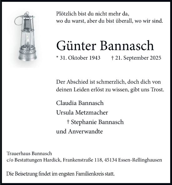 Traueranzeige von Günter Bannasch von Tageszeitung