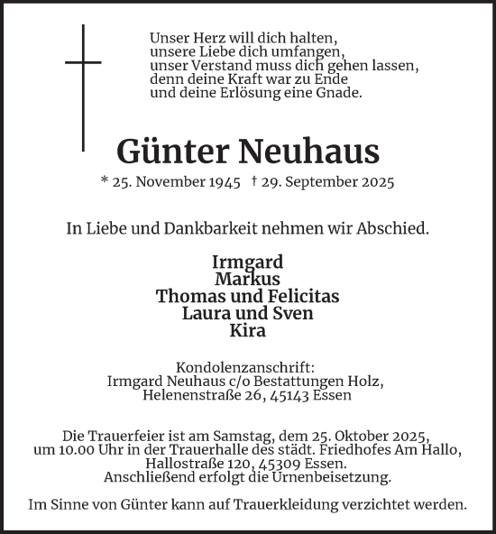 Traueranzeige von Günter Neuhaus von Tageszeitung