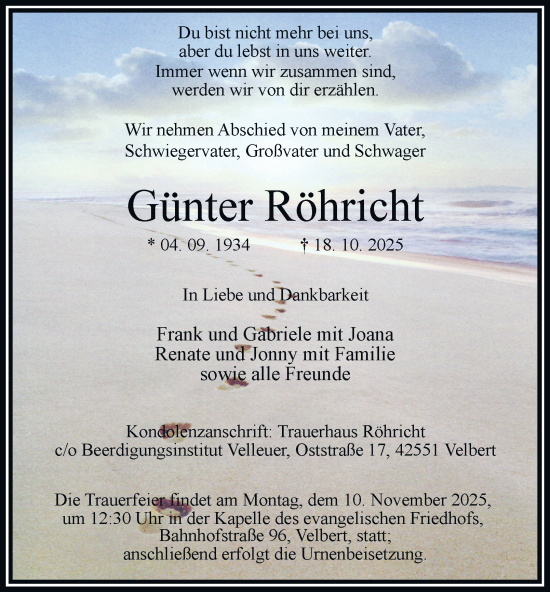 Traueranzeige von Günter Röhricht von Tageszeitung