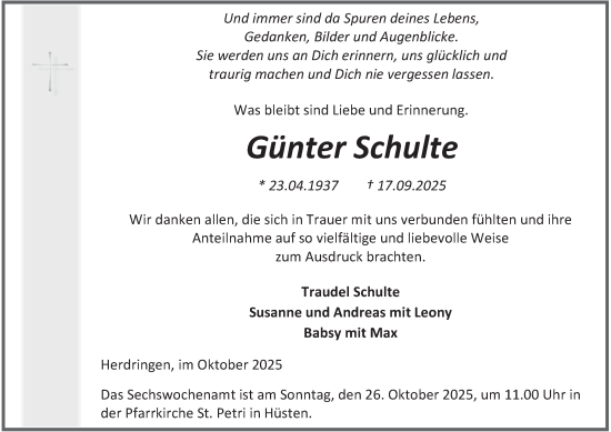 Traueranzeige von Günter Schulte von Tageszeitung