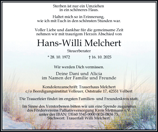 Traueranzeige von Hans-Willi Melchert von Tageszeitung